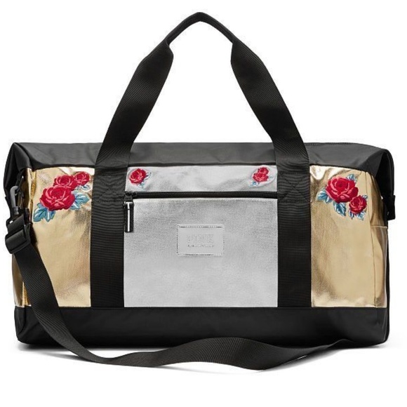 Victoria's Secret Handbags - VS Gold Silver Rose Duffel Bag ✅DROP SALE